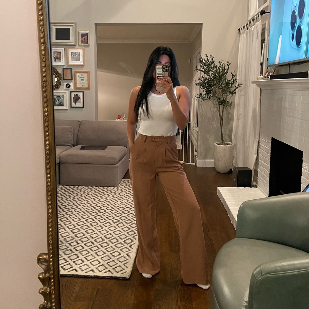 Tan pleated pants